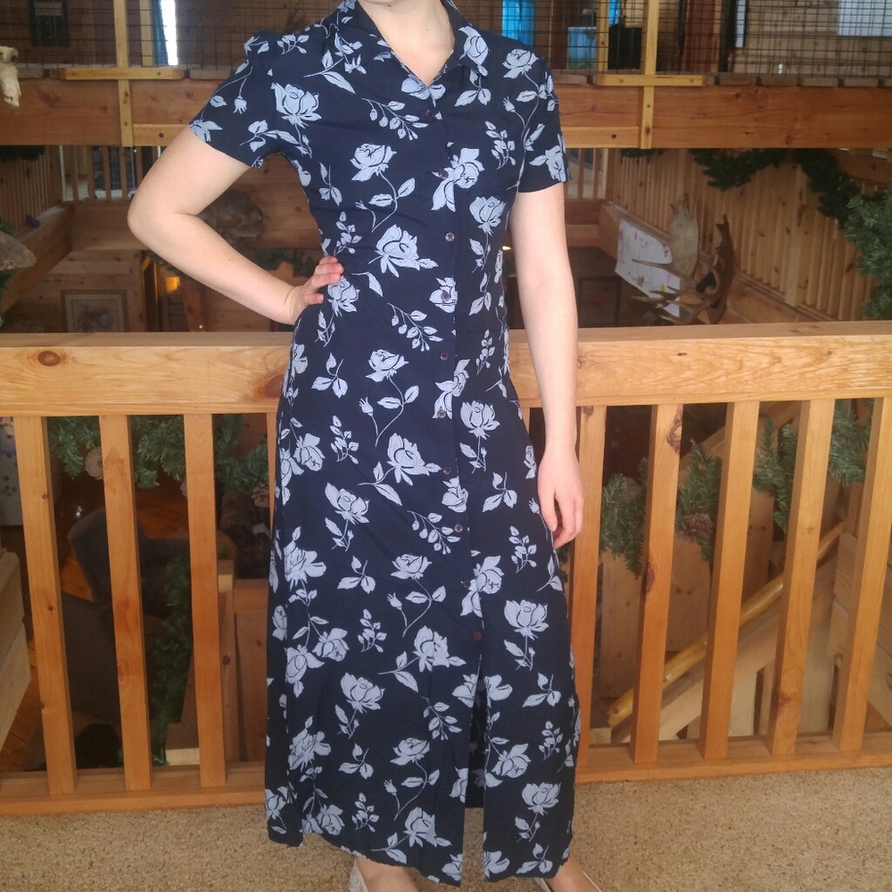 Old Navy Navy Blue Floral Maxi Dress